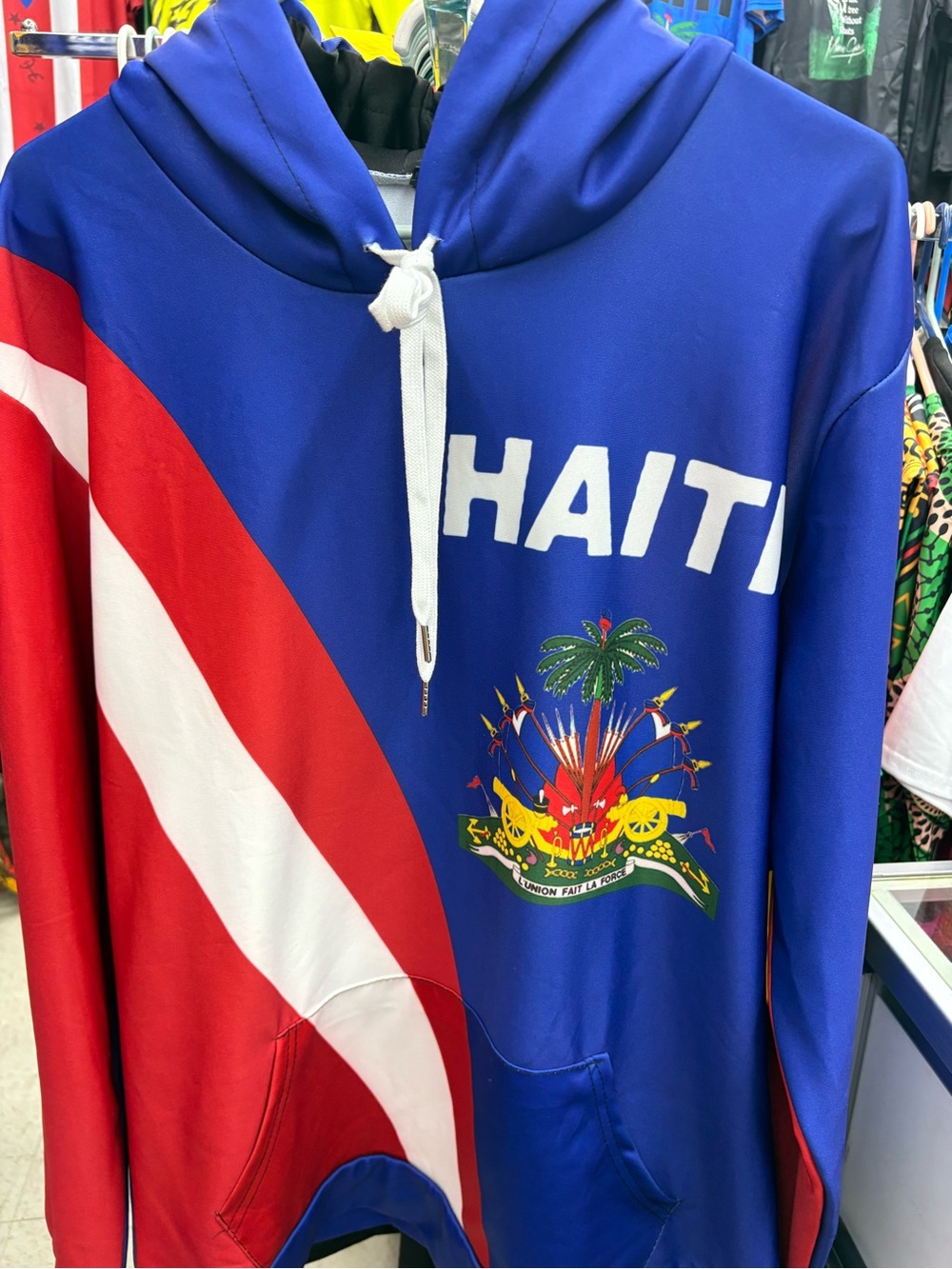 Unbranded Blue & Red Haiti Emblem Performance Hoodies